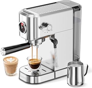 XIXUBX 20 Bar Espresso Machine, Compact Stainless Steel Espresso Maker with Milk Frother a