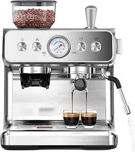 COWSAR 20 Bar Espresso Machine with Grinder & Milk Frother Steam Wand, 58mm Expresso C
