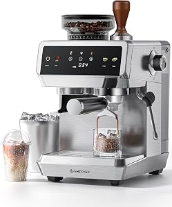 AMZCHEF Espresso Machine With Grinder, 190℉-201℉ Temp Control Coffee machine with 44 Grind